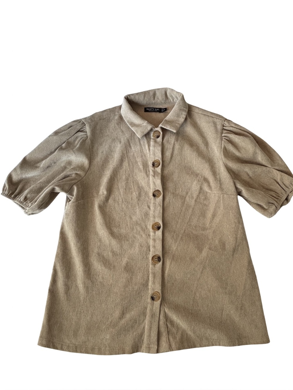 Nasty Gal Puff Sleeve Ribbed Button Up Blouse